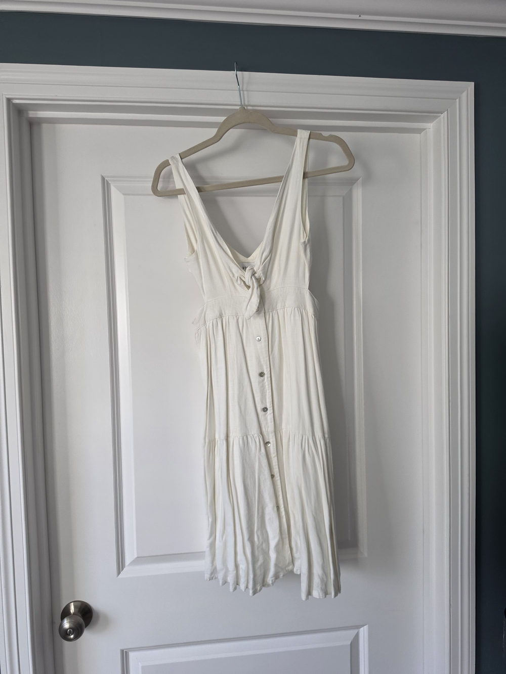 Storia Cream Tie-Front Button-Down Mini Dress